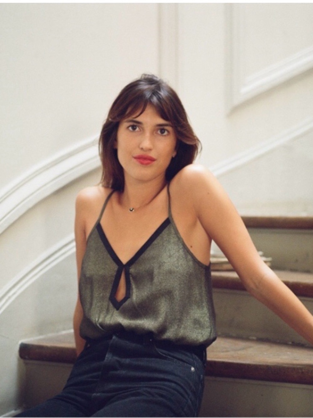 Rouje Metallic Gold and Black Trim Camisole
